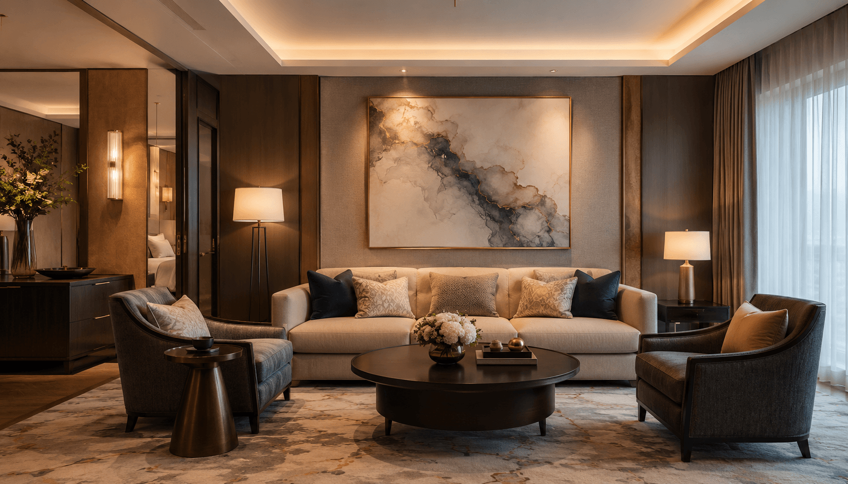 The finished premium hospitality space after a selective refresh