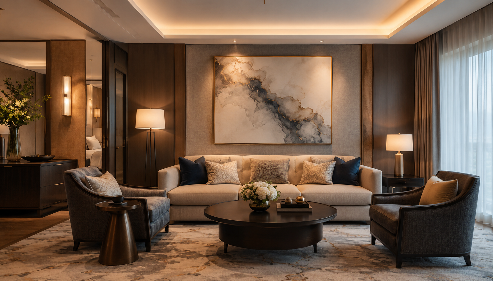 The finished premium hospitality space after a selective refresh